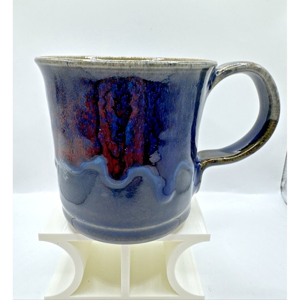 Handmade Drip Glazed Blue/Brown Pottery‎ Coffee Mug Signed